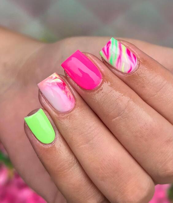 Summer 2024 Acrylic Nail Trends: Bold Neons & Elegant Florals