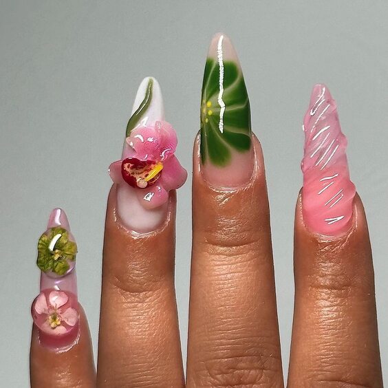 Summer 2024 Acrylic Nail Trends: Bold Neons & Elegant Florals