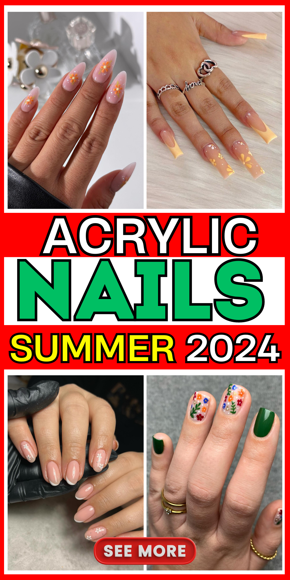 Summer 2024 Acrylic Nail Trends: Bold Neons & Elegant Florals