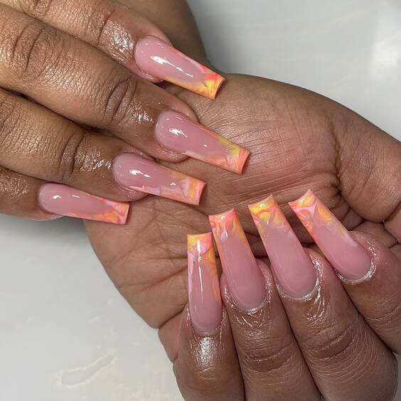 Chic Summer Nails: Coffin Acrylics in Bold Colors & Elegant Designs