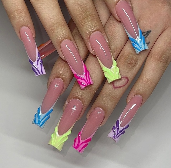 Chic Summer Coffin Nail Ideas: Neon Flair & Floral Elegance