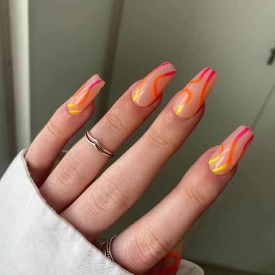 Chic Summer Coffin Nail Ideas: Neon Flair & Floral Elegance