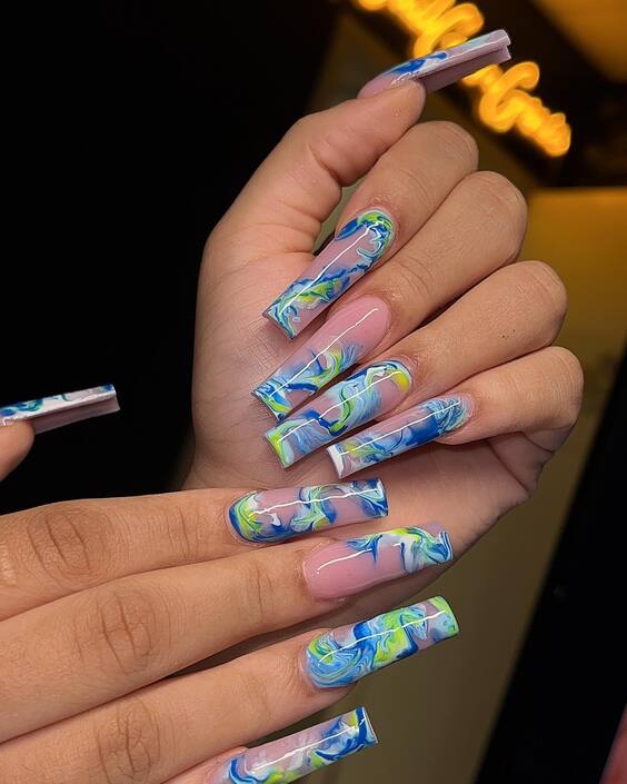 Chic Summer Nails: Coffin Acrylics in Bold Colors & Elegant Designs