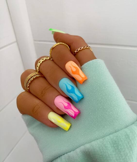 Chic Summer Coffin Nail Ideas: Neon Flair & Floral Elegance