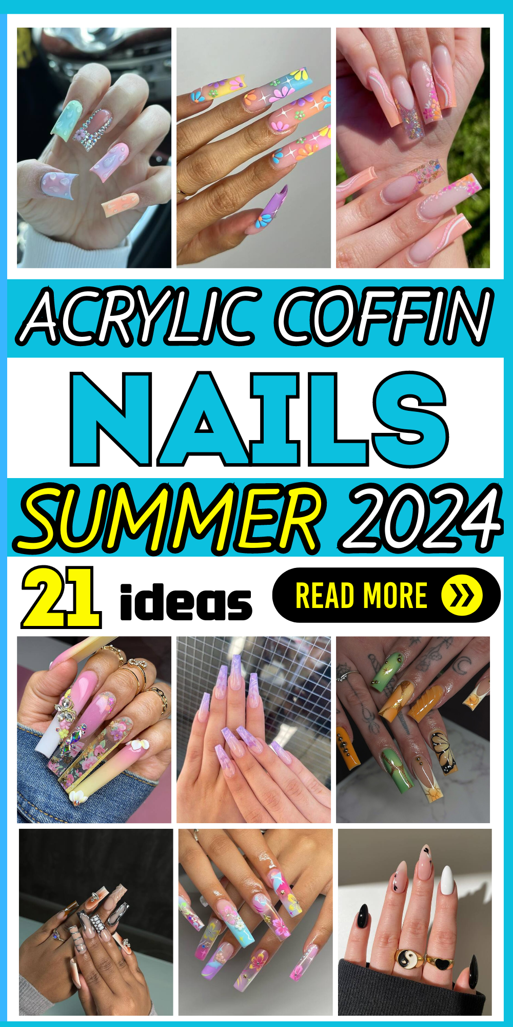 Chic Summer Nails: Coffin Acrylics in Bold Colors & Elegant Designs