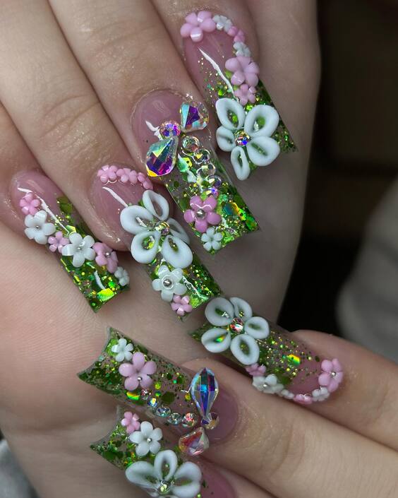 20 Ideas Summer 2024's Top Rhinestone Nail Trends: Bling, Chic Designs & Colors