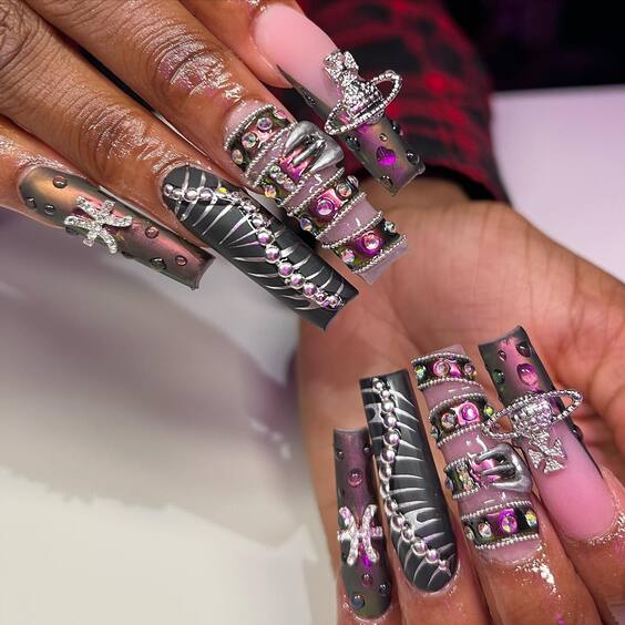 20 Ideas Summer 2024's Top Rhinestone Nail Trends: Bling, Chic Designs & Colors