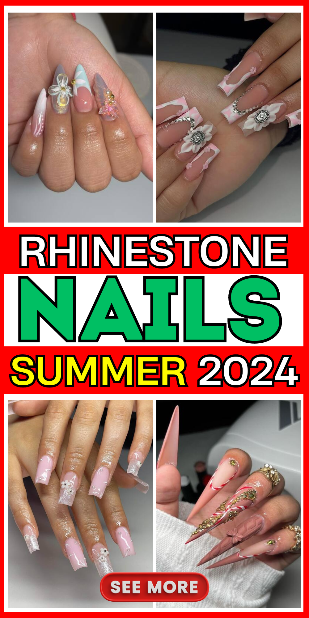 20 Ideas Summer 2024's Top Rhinestone Nail Trends: Bling, Chic Designs & Colors