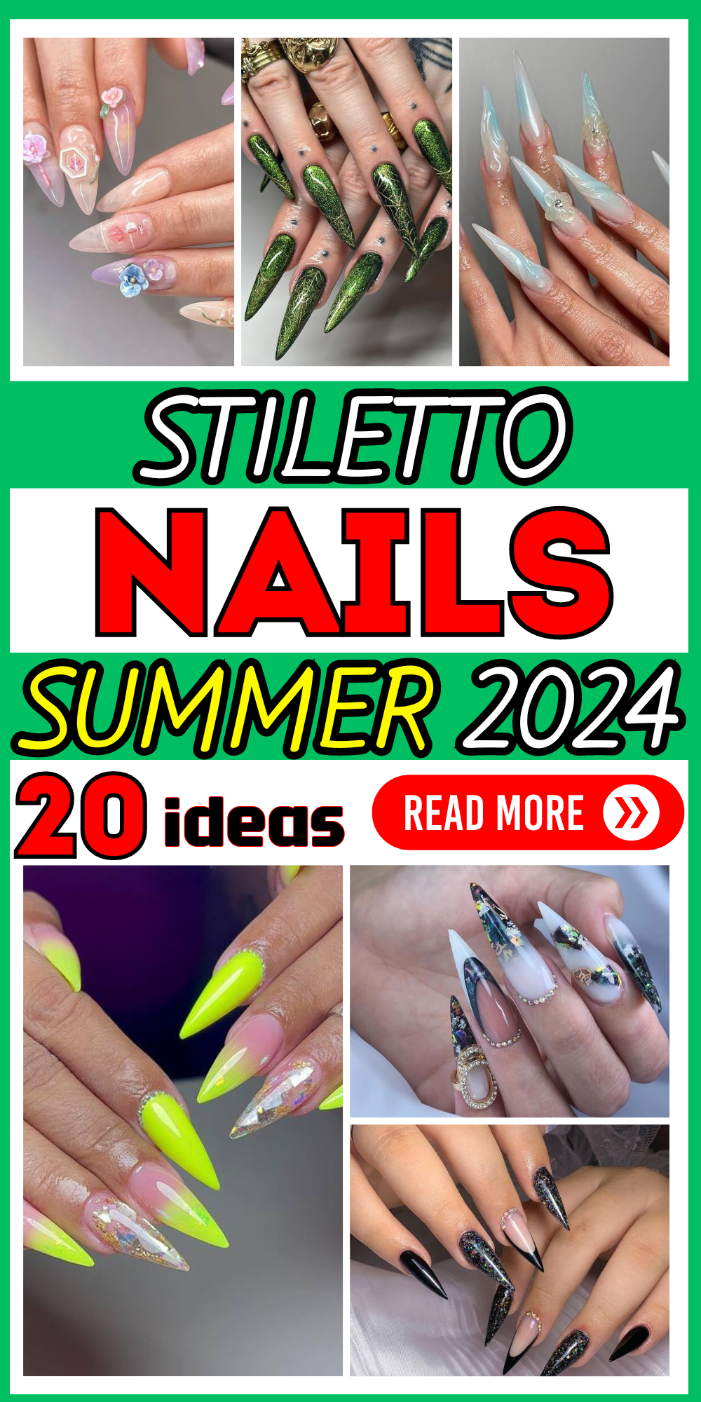 20 ideas Summer 2024's Hottest Stiletto Nail Designs: Neon, Glitter & Florals