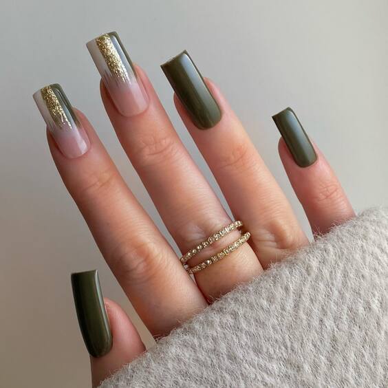 20 Elegant Olive Green Fall Nail Designs for Autumn