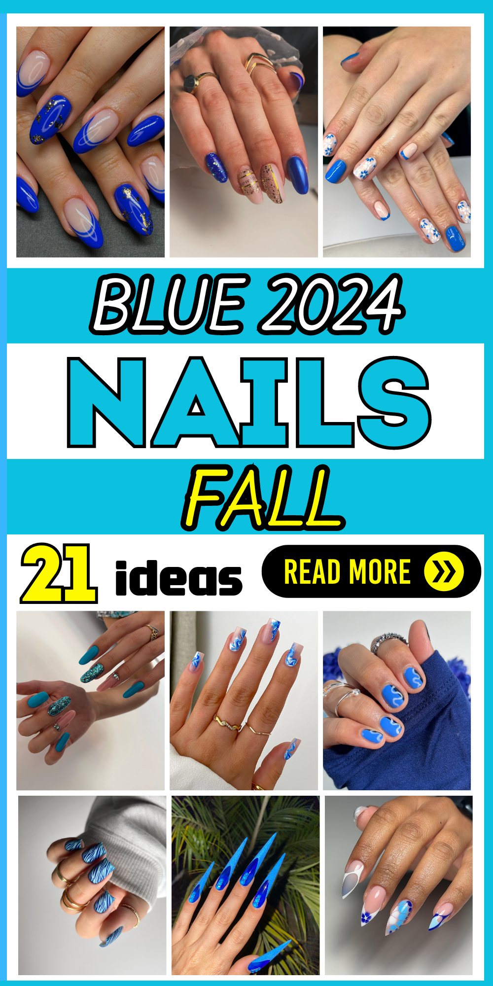 21 Fall Blue Nails 2024: Trendy Designs with Gold Flakes & French Tips