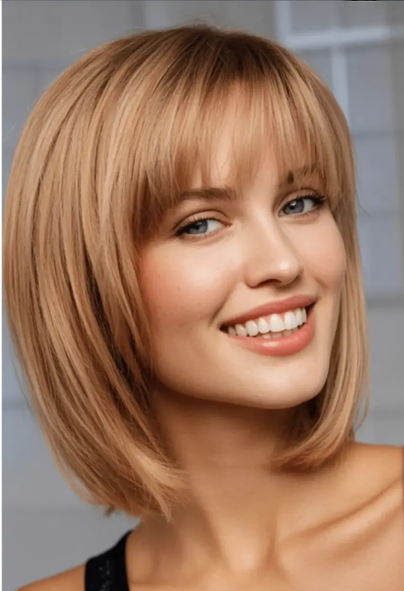 Stylish Bob Hair Looks - Summer 2025 Classic Strawberry Blonde Bob With Bangs