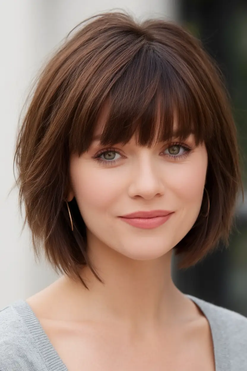 Stylish Bob Hair Looks - Summer 2025 Classic Chocolate Bob With Full Bangs