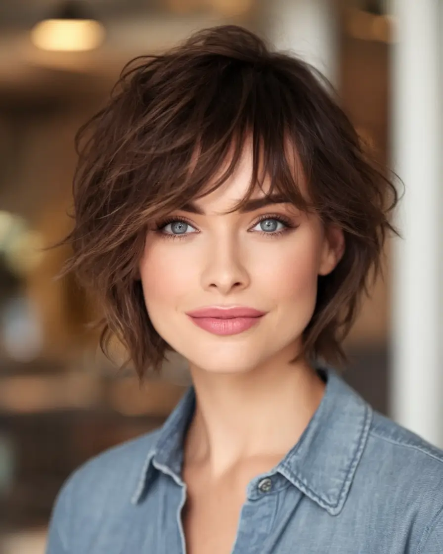 Stylish Bob Hair Looks - Summer 2025 Textured Brunette Shaggy Bob