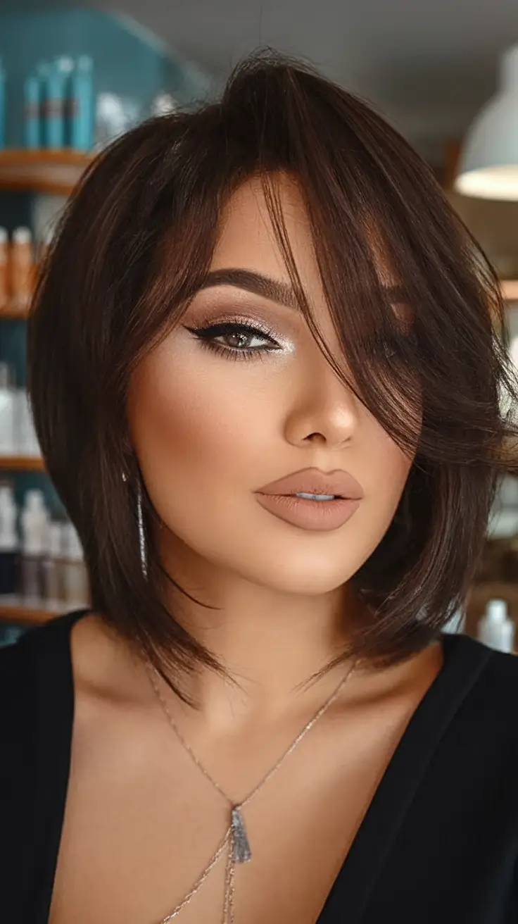 Stylish Bob Hair Looks - Summer 2025 Sharp Angled Brunette Bob