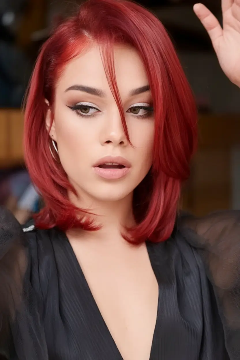 Stylish Bob Hair Looks – Summer 2025 Deep Cherry Red Layered Bob