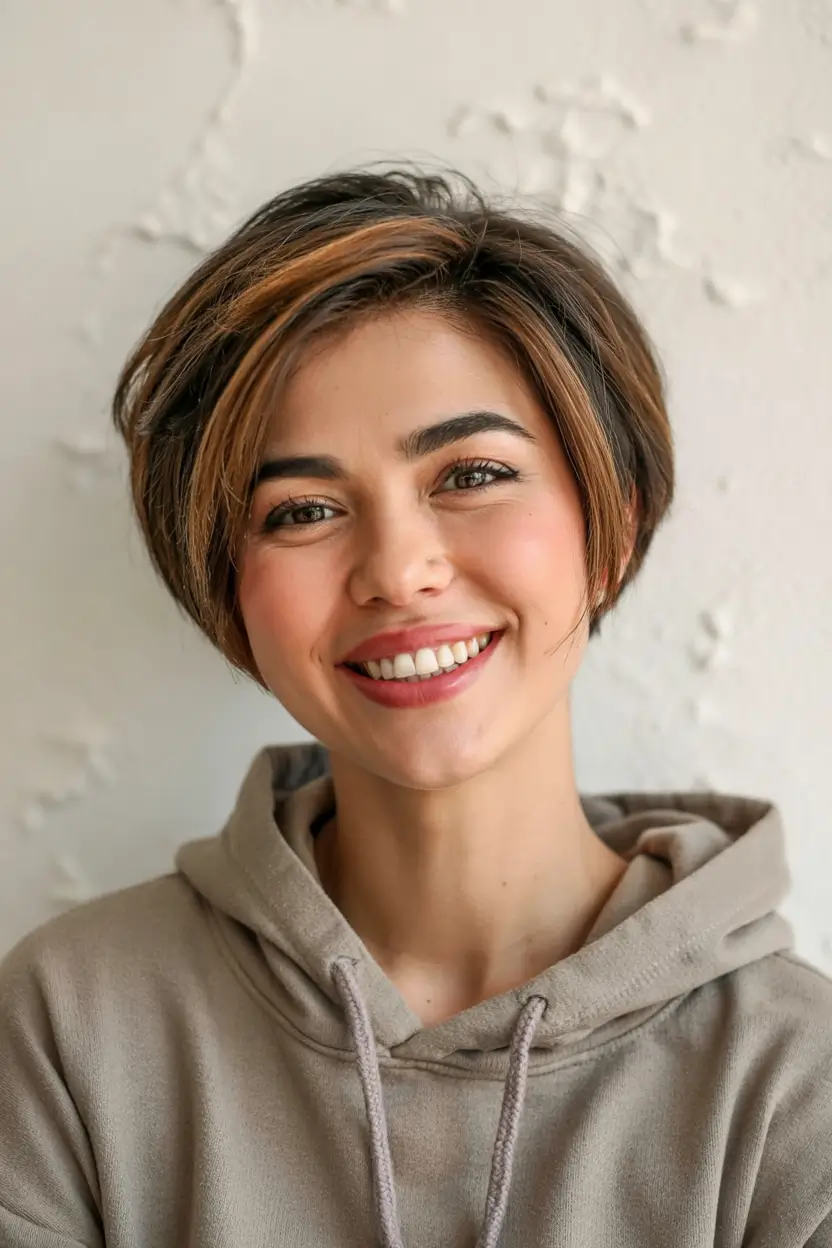 Chic Bob Haircuts for Summer 2025 - Short Hairstyle Inspo Short Pixie Bob with Caramel Highlights