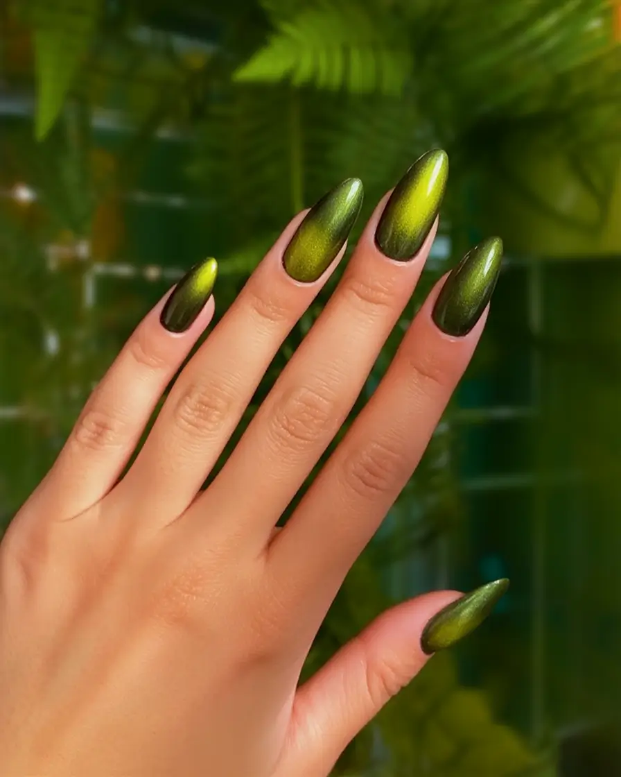 Almond Nails Made for Summer 2025 Chrome Jungle