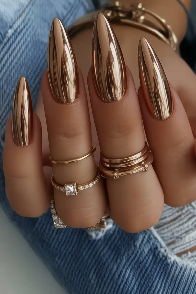 Almond Nails Made for Summer 2025 Molten Metal Statement