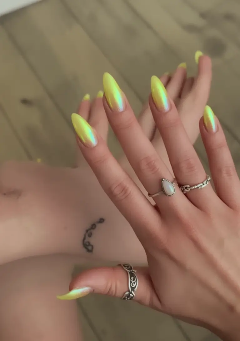 Almond Nails Made for Summer 2025 Neon Sunrise Flash