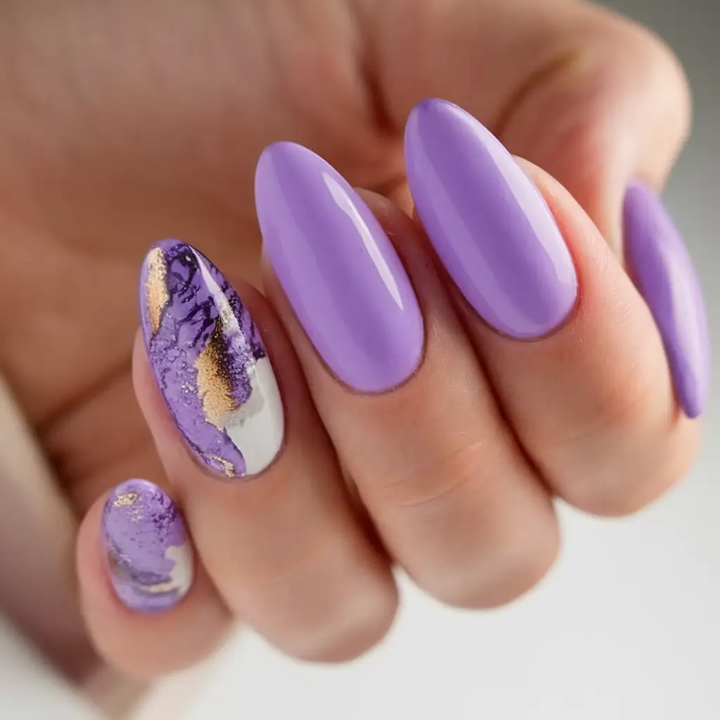 Almond Nails That Slay Summer 2025 Violet Quartz Elegance With a Gilded Twist