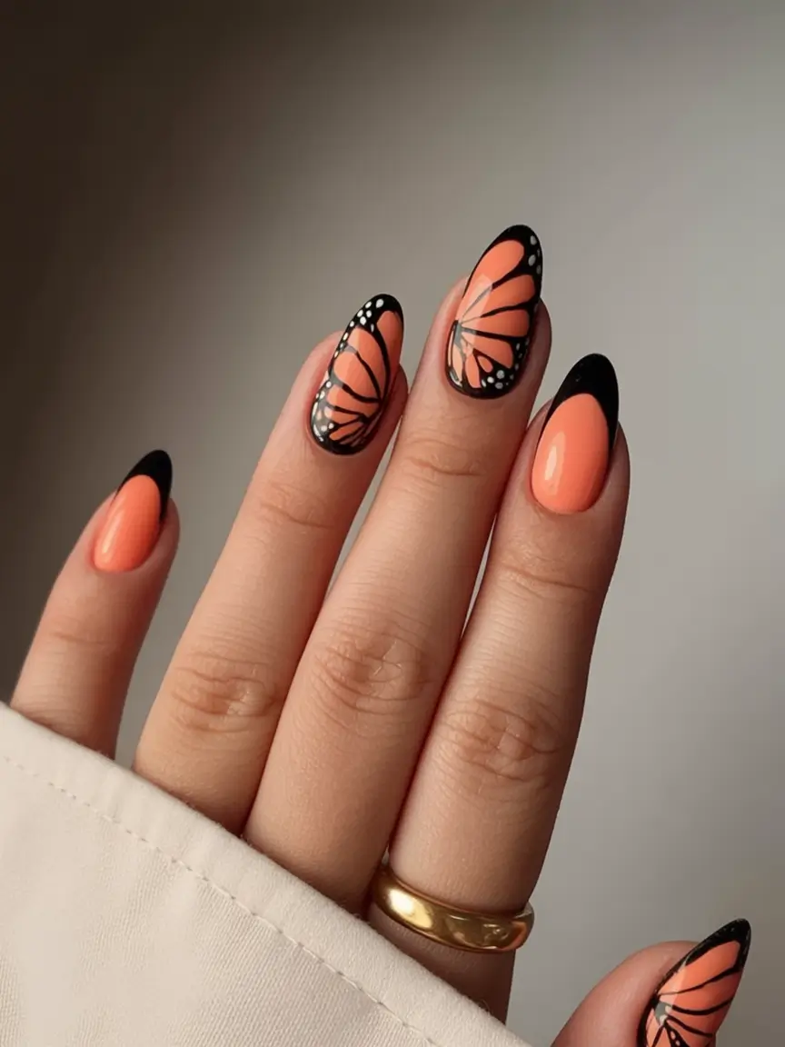 Almond Nails That Slay Summer 2025 Butterfly Wings and Black Edges