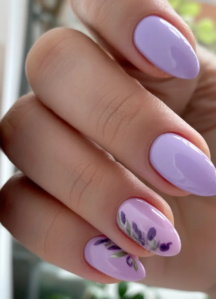 Almond Nails That Slay Summer 2025 Lavender Dreams With Painted Sprigs