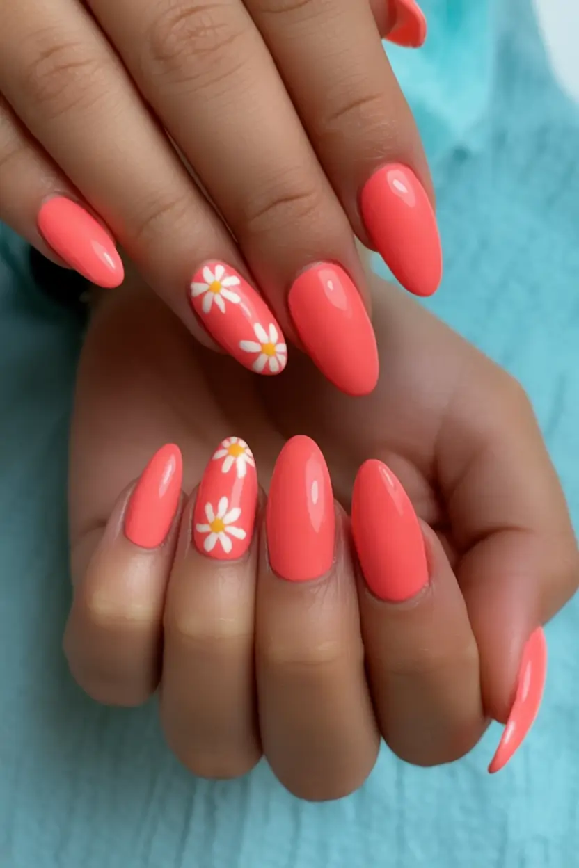 Almond Nails That Slay Summer 2025 Fresh Coral Energy with a Dainty Twist