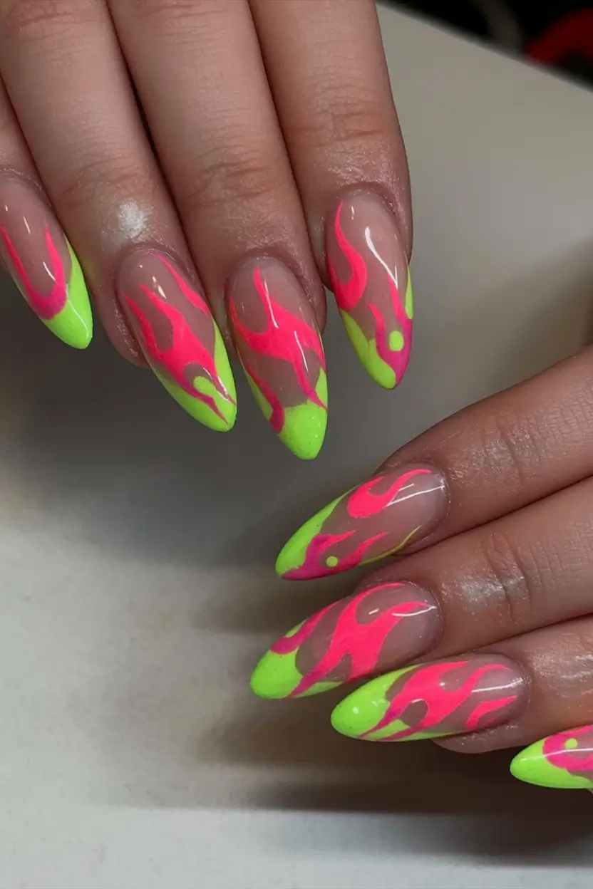 Almond Nails That Slay Summer 2025 Neon Flames for the Bold & Bright