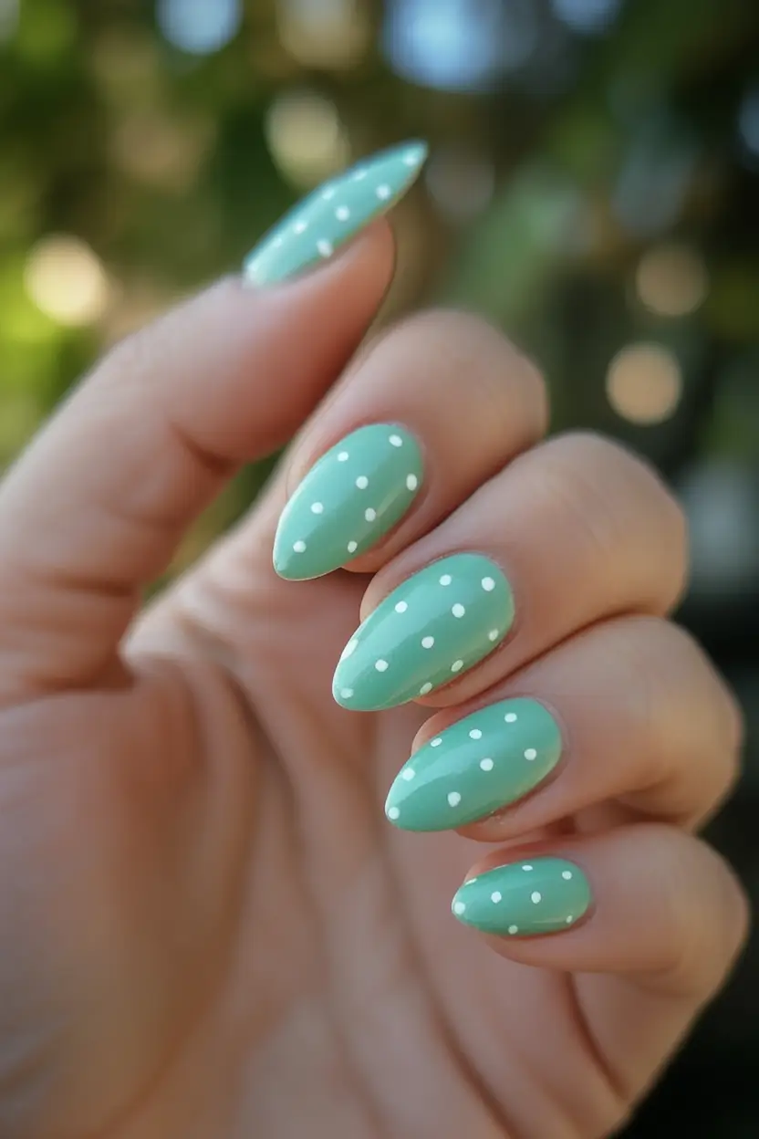 Almond Nails That Slay Summer 2025 Minty Dots That Feel Like a Breeze