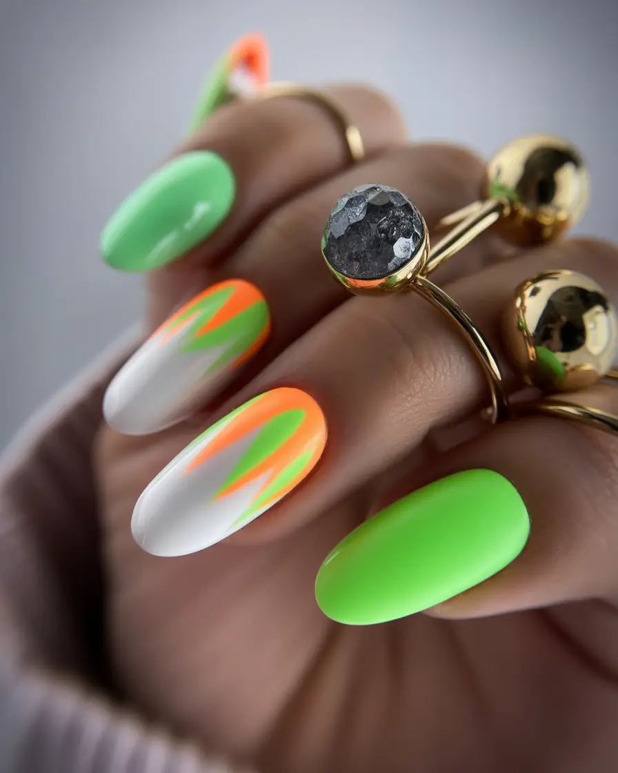 Almond Nails That Slay Summer 2025 Neon Flames Meet Futuristic Cool
