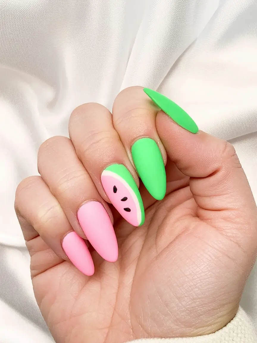 Almond Nails That Slay Summer 2025 Juicy Watermelon Matte for Playful Days
