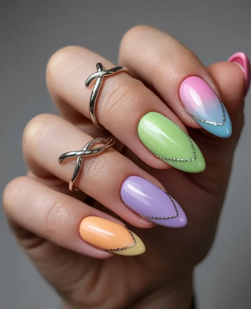 Almond Nails That Slay Summer 2025 Pastel Rainbow Glazed With Sparkle