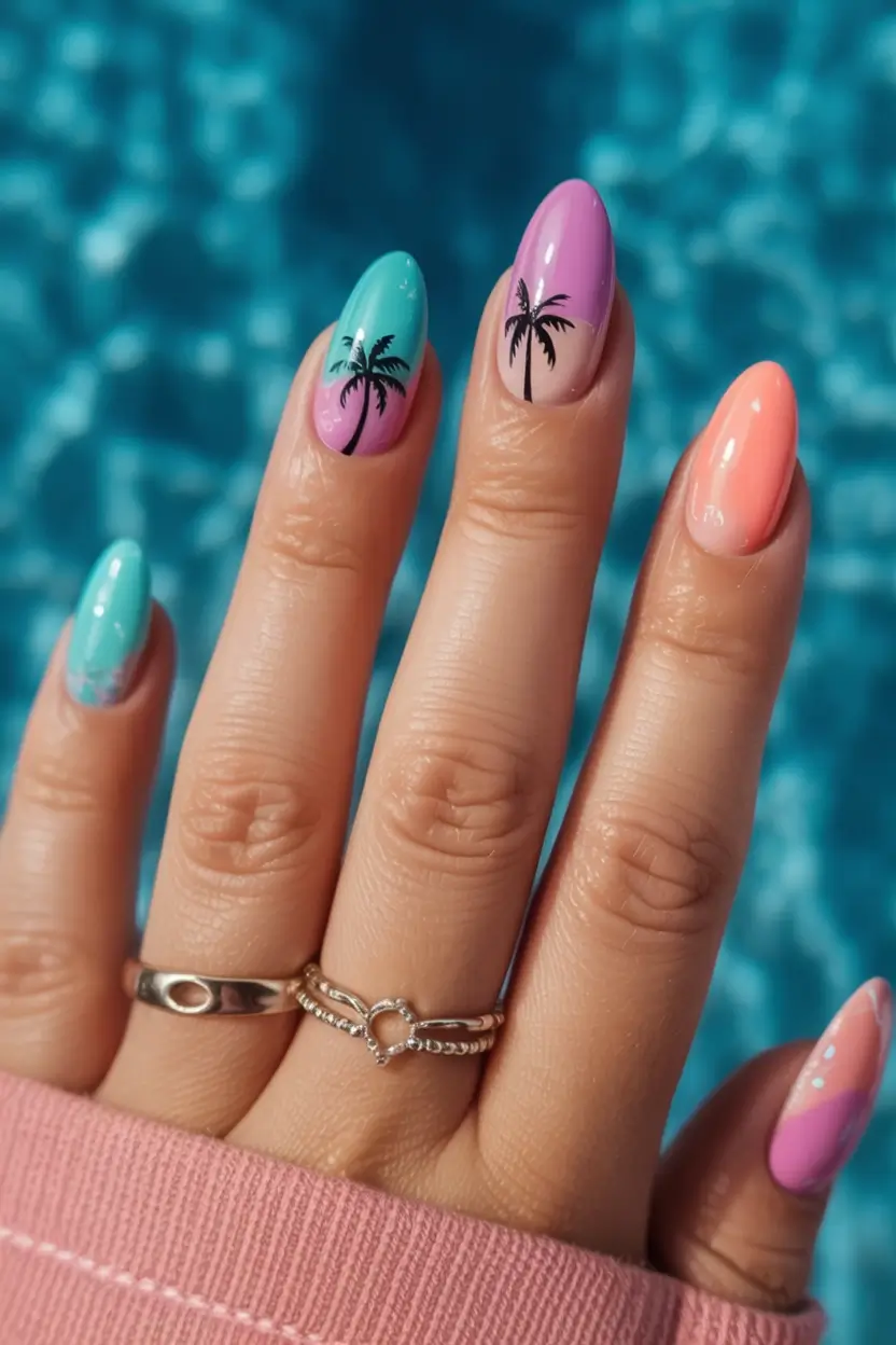 Almond Nails That Slay Summer 2025 Poolside Palm Gradient