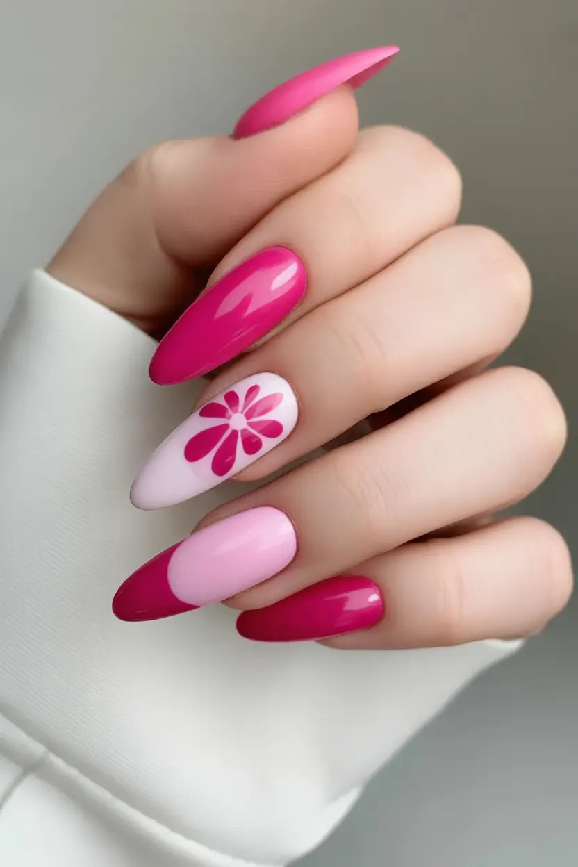 Almond Nails That Slay Summer 2025 Retro Pink Flower Power