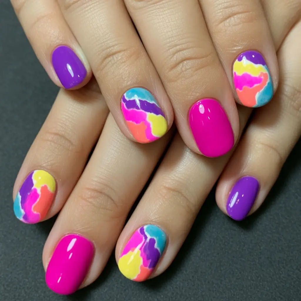 Beach-Ready Nails for 2025 Glow Neon Swirl