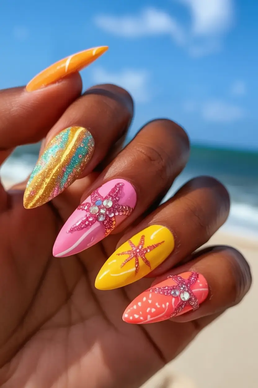 Beach-Ready Nails For 2025 Starfish & Sunset Shine