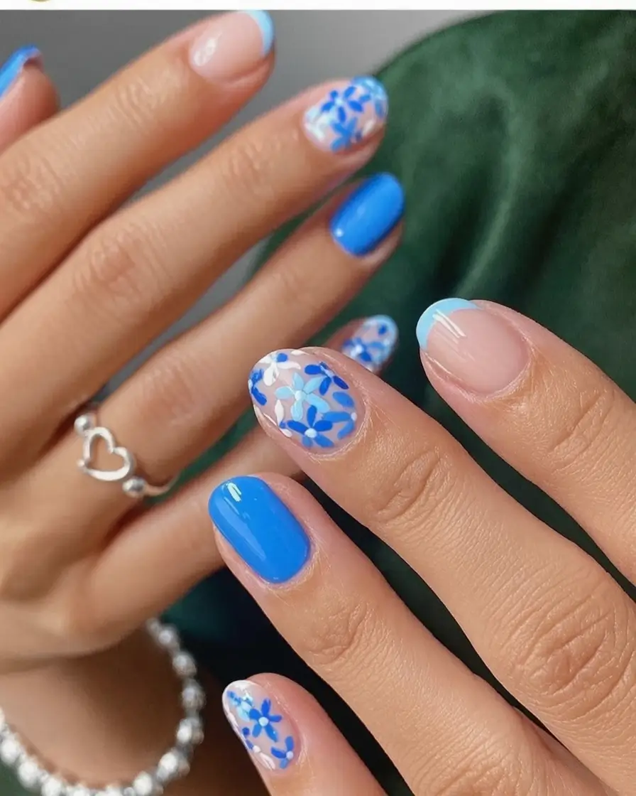 Beach-Ready Nails for 2025 Sky Blue Floral Bliss