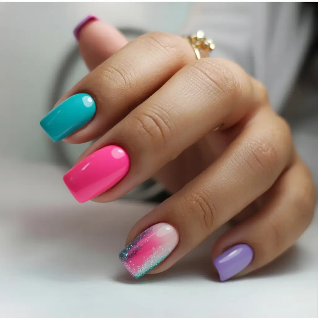 Beach-Ready Nails for 2025 Cotton Candy Glitter Storm
