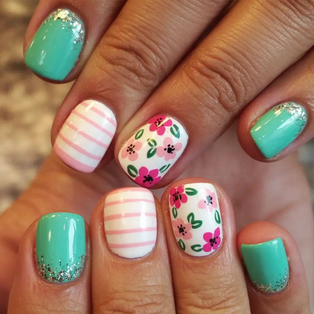 Beach-Ready Nails for 2025 Mint Sparkle Garden Party
