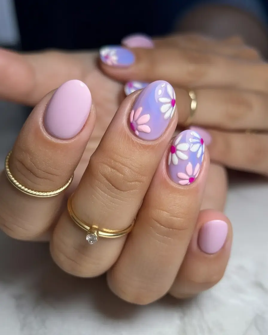 Beach-Ready Nails for 2025 Purple Daisy Daydream