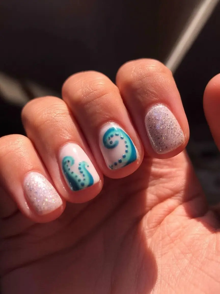 Beach-Ready Nails for 2025 Ocean Tentacle Sparkle