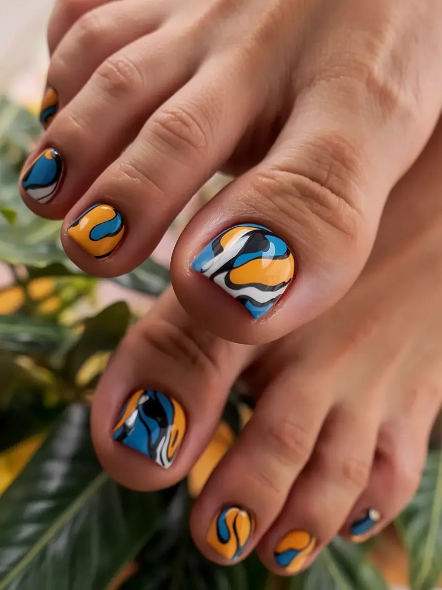 Beach Toe Nails for Summer 2025 Groovy Beach Swirl