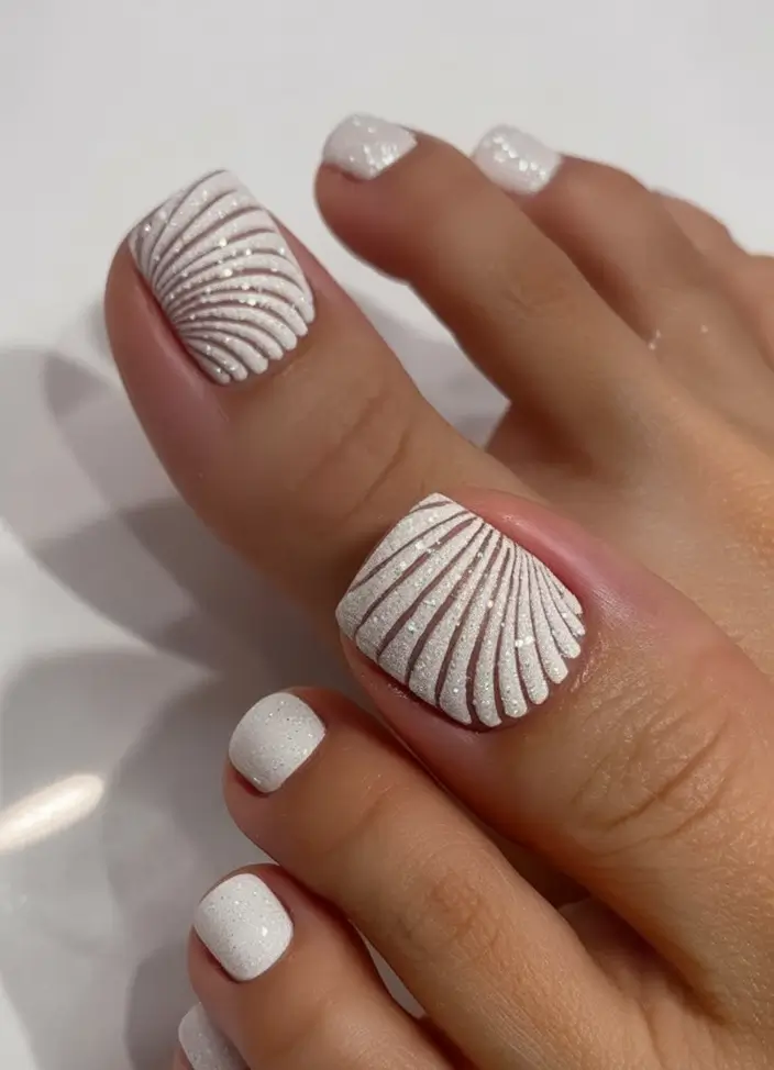 Beach Toe Nails for Summer 2025 Chic Shell Texture in White