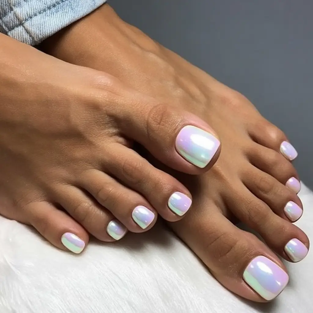 Beach Toe Nails for Summer 2025 Opal Iridescent Dream