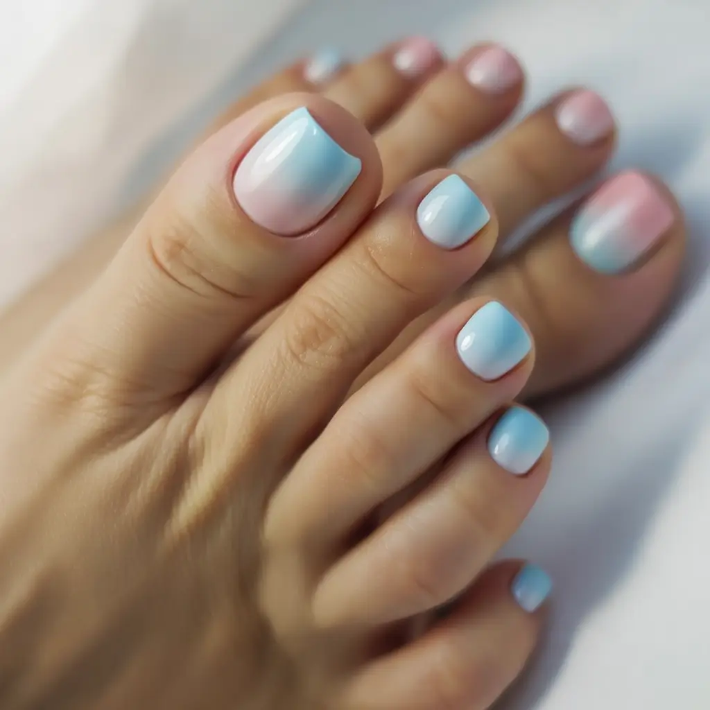 Beach Toe Nails for Summer 2025 Summer Sky Cotton Candy Fade