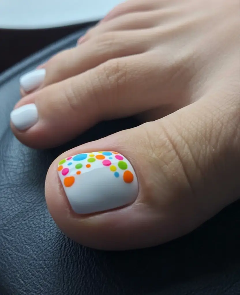 Beach Toe Nails for Summer 2025 White Canvas With a Confetti Kick