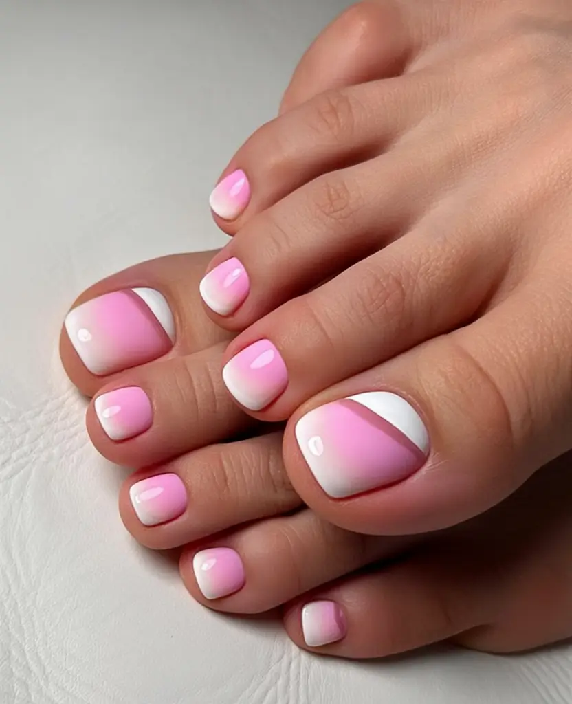 Beach Toe Nails for Summer 2025 Modern Balletcore in Pink and White
