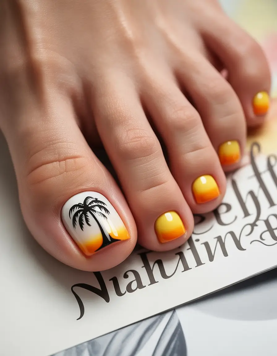 Beach Toe Nails for Summer 2025 Sunset Palms Gradient
