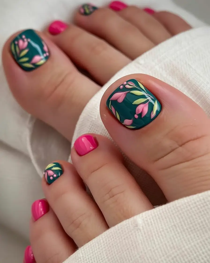 Beach Toe Nails for Summer 2025 Botanical Green Garden